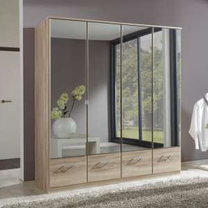 Vista Mirrored Wardrobe Large In Oak EffectAnd 4 Doors 4 Drawers