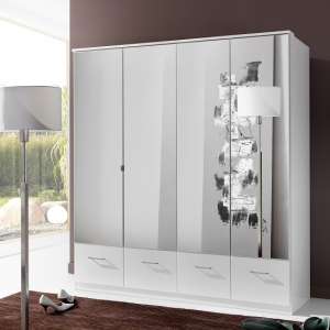 Vista Mirrored Wardrobe Large In White With 4 Doors 4 Drawers