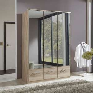 Vista Mirrored Wardrobe In Oak Effect With 3 Doors And 3 Drawers