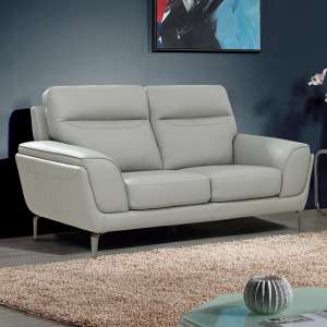 Vitalia Fixed Leather 2 Seater Sofa In Light Grey