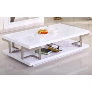 Caoimhe High Gloss White Coffee Table With Stainless Frame