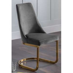 Vangie Velvet Cantilever Dining Chair In Grey With Gold Base