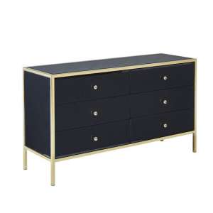 Vivian Glass Chest Of Drawers Wide In Black And Gold
