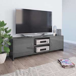 Vlora High Gloss TV Stand With 2 Doors In Grey