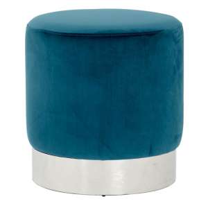 Sceptrum Teal Velvet Round Stool With Silver Base    