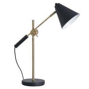 Voila Metal Adjustable Table Lamp In Brass With Black Cone Shade
