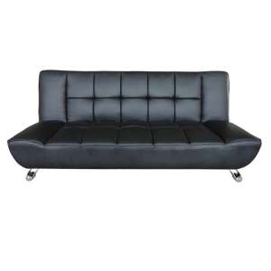 Vougesta Faux Leather Sofa Bed In Black With Curved Chrome Legs