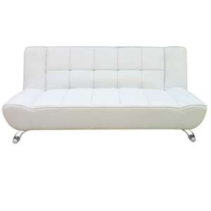 Vougesta Faux Leather Sofa Bed In White With Curved Chrome Legs