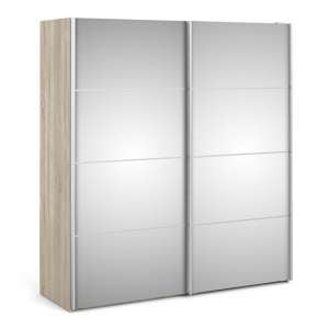 Vrok Mirrored Sliding Doors Wardrobe In Oak With 2 Shelves