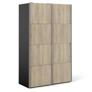 Vrok Wooden Sliding Doors Wardrobe In Black Oak With 2 Shelves