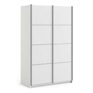 Vrok Wooden Sliding Doors Wardrobe In White With 2 Shelves