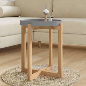 Wabana Small Round Wooden Coffee Table In Grey And Natural