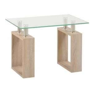 Medrano Clear Glass Lamp Table With Sonoma Oak Legs