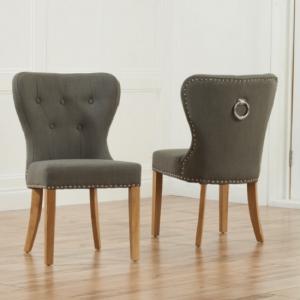 Wallace Grey Velvet Dining Chairs With Oak Legs In A Pair