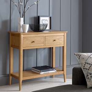 Wardle Wooden Console Table In Crafted Solid Oak With 2 Drawers