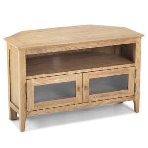 Wardle Wooden Corner TV Unit In Crafted Solid Oak With 2 Doors