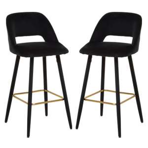Warns Black Velvet Bar Chairs With Gold Footrest In A Pair