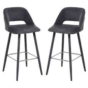 Warns Grey Velvet Bar Chairs With Silver Footrest In A Pair
