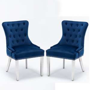 Warsaw Blue French Velvet Dining Chairs In Pair