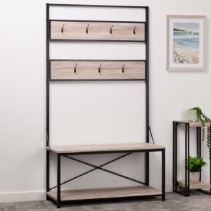 Whitlow Hallway Wooden Coat Rack And Seating Bench In Oak