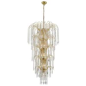 Waterfall 13 Lights Crystal Tier Pendant Light In Gold