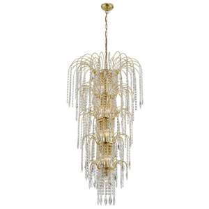 Waterfall 13 Lights Crystal Tier Pendant Light In Gold