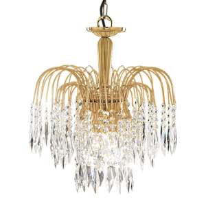 Waterfall 3 Lights Crystal Pendant Light In Gold