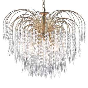 Waterfall 5 Lights Crystal Pendant Light In Gold