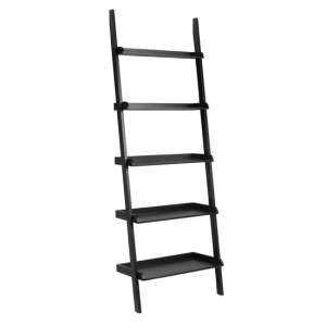 Waterville Wooden Ladder Style 5 Tier Bookcase In Matt Black