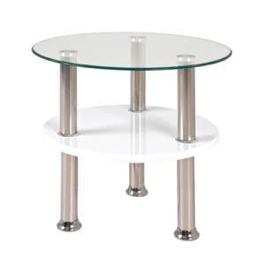 Watkins Round Clear Glass Side Table With White Glass Shelf