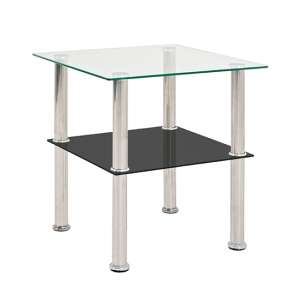 Watkins Square Clear Glass Side Table With Black Glass Shelf