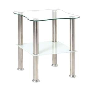 Watkins Square Clear Glass Side Table With White Glass Shelf