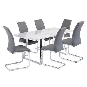 Waverley Marble Effect Dining Table With 6 Soho Grey Chairs