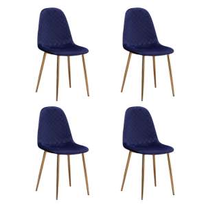 Weeko Set of 4 Velvet Dining Chairs In Blue With Gold Legs
