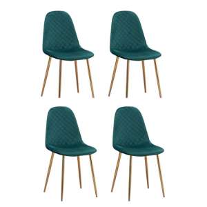 Weeko Set of 4 Velvet Dining Chairs In Green With Gold Legs