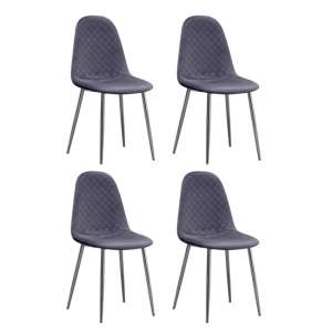 Weeko Set of 4 Velvet Dining Chairs In Grey With Chrome Legs
