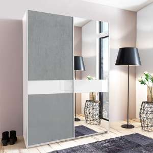 Weimar Sliding Door Mirrored Wardrobe In Concrete Effect