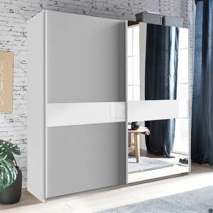 Weimar Sliding Door Mirrored Wide Wardrobe In Light Grey