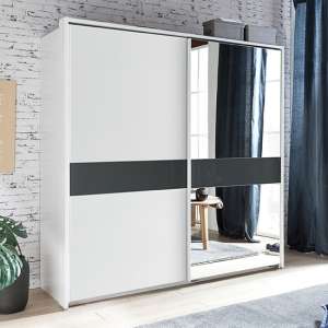 Weimar Sliding Door Mirrored Wide Wardrobe In White And Grey