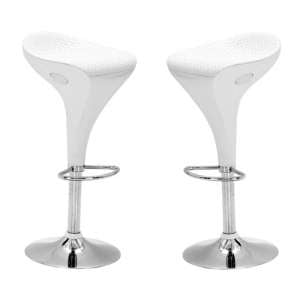 Welford Faux Leather Bar Stools In White High Gloss In Pair
