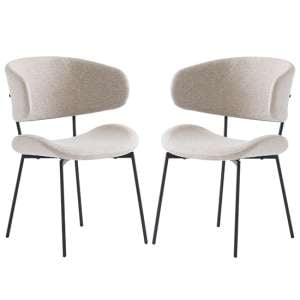 Wera Linen Fabric Dining Chairs With Black Legs In Pair