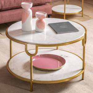 Westar White Marble Coffee Table With Gold Metal Base