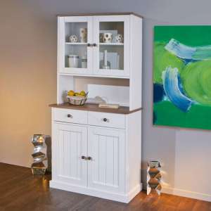 Westerland 4 Door Display Cabinet In White And Oak With 2 Drawer