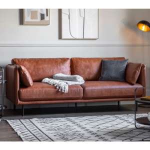 Wetmore Leather Upholstered 3 Seater Sofa In Brown