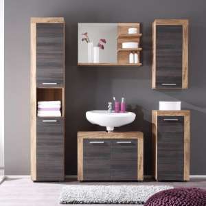 Wildon Wooden Bathroom Furniture Set In Walnut And Dark Brown