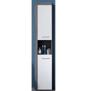 Wildon Bathroom Tall Storage Cabinet In White And Smoky Silver