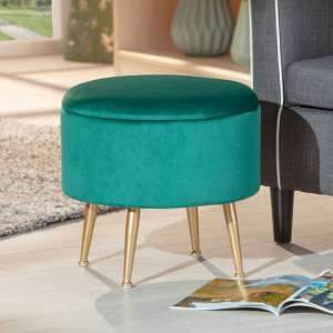 Willandra Fabric Storage Ottoman Stool In Green With Metal Legs
