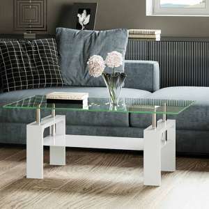 Willis Glass Coffee Table In Clear With White High Gloss Legs