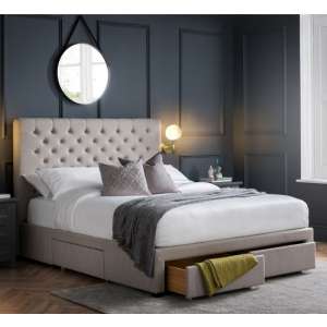 Walsh Linen Fabric Super King Size Bed With 4 Drawers In Grey