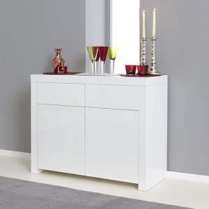Windsor High Gloss Sideboard With 2 Doors 2 Drawers In White
